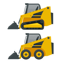 Compact Excavators. Steer Loader Side View Isolated On A White Background