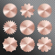 A set of round stickers with a conical gradient. Vector illustration with a pink gold texture