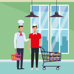 Wall Mural - People shopping cartoons