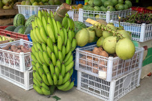 Fruit Shop In The Tropics. Bananas, Coconuts.