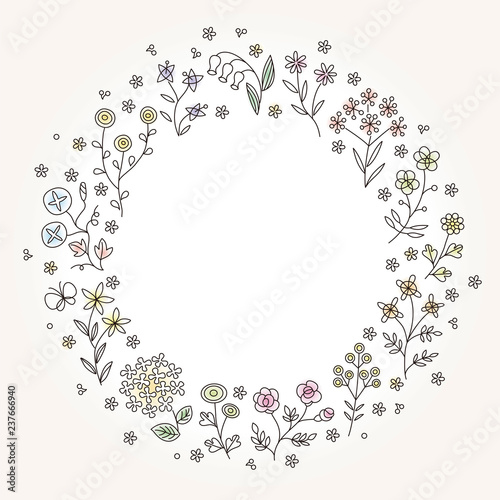 線画の花の円形フレーム Stock Vector Adobe Stock