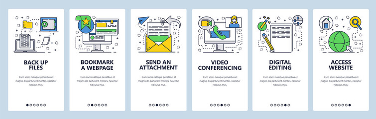 Poster - web site onboarding screens. files and computer services. menu vector banner template for website an