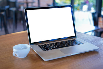 Fototapete - blank white screen workspace, Laptop computer advertising text message