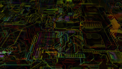Poster - 3d abstract complex technology background. high detailed elements in 3d space with depth of field ef