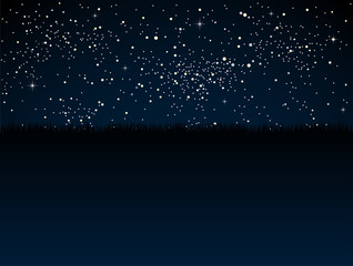 Wall Mural - starry sky. stars dark sky steppe, prairie, grass.