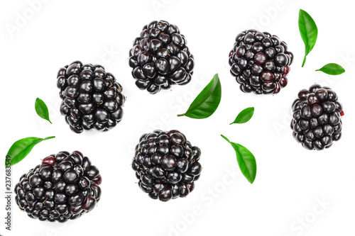 Fényképezés Fresh blackberry with leaves isolated on white background