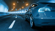 © temp-64GTX - Modern Electric car rides through tunnel with warm yellow light 3d rendering