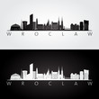 Wroclaw skyline and landmarks silhouette, black and white design, vector illustration.