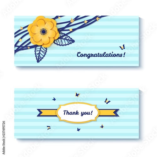 Paper Cut Design With Flower Composition On Striped Blue