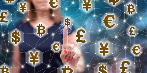 Poster - Woman touching a currency network concept