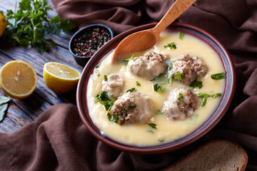 Canvas Print - close-up of hearty Greek Meatball Soup