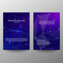 Purple A4 Brochure Cover Design. Patch Info Banner Frame. Modern Vector Front Page. Polygonal Texture. Ad Flyer Fiber. Abstract Composition. Information Banner. A Set Of Page. Dots And Lines.