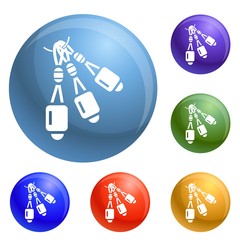 Poster - climbing tool icons set vector 6 color isolated on white background