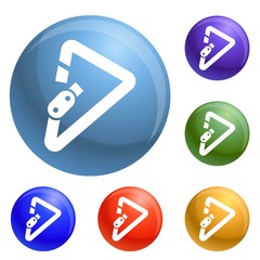 Poster - Triangular carabiner icons set vector 6 color isolated on white background