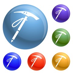 Poster - Pick mountain tool icons set vector 6 color isolated on white background