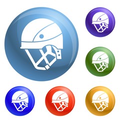 Poster - Mountain climb helmet icons set vector 6 color isolated on white background