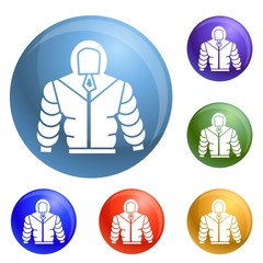 Poster - Climb mountain clothes icons set vector 6 color isolated on white background