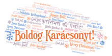 Boldog Karácsonyt Word Cloud - Merry Christmas On Hungarian Language And Other Different Languages.