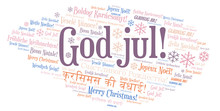 God Jul Word Cloud - Merry Christmas On Norwegian Language And Other Different Languages.