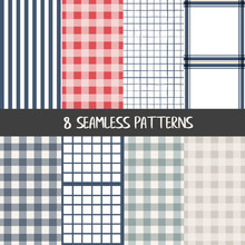 Set Of Checkered Farmhouse Style Seamless Patterns For Kitchenware And Homeware, Fabric And Stationery Design And Decoration