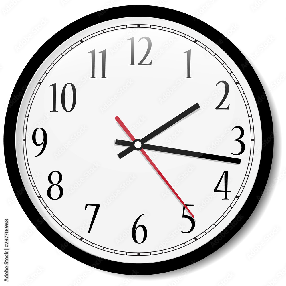 Vector simple classic black and white round wall clock isolated on ...