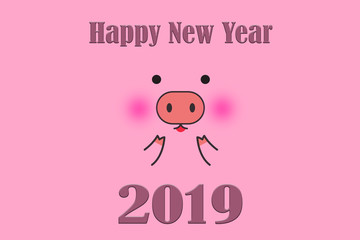 Cute funny pig face, pig's snout on pink background. 2019 New Year