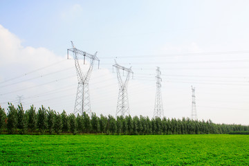 electric tower in the fields