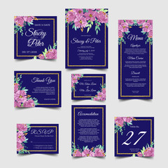 Wall Mural - set of purple wedding invitation with watercolor floral