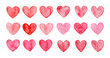 © Anastasia - Valentines day, aquarelle illustration. Set of hand painted watercolor hearts. Isolated objects perfect for Valentine's day card or romantic post cards. Design heart elements for valentine message.