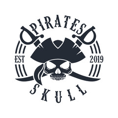 Poster - Skull with Crossing Swords for Pirates emblem logo design inspiration white background