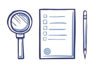 Poster - Magnifying Glass, Office Paper Icon, Sharp Pencil
