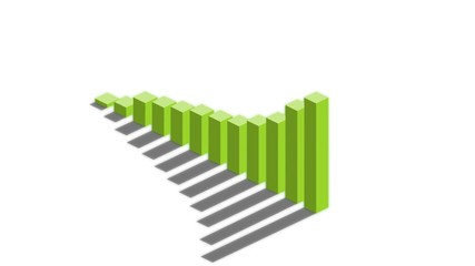 Poster - 4k Business Growth And Success Arrow Infographics/ Animation of a business infographics with rising arrow and bar stats appearing, symbolizing growth and success, with glitch and noise digital effects