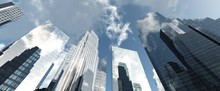 Skyscrapers Are Modern High-rise Buildings Against The Sky With Clouds From Below,
3d Rendering
