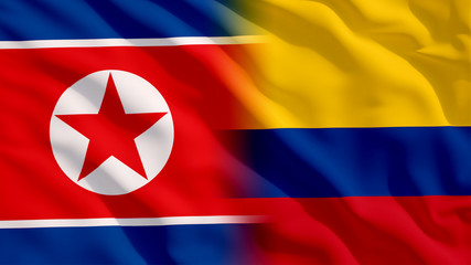 Canvas Print - Waving North Korea and Colombia Flags