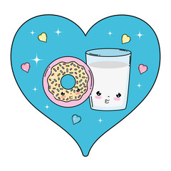 Wall Mural - milk glass with donut and heart kawaii