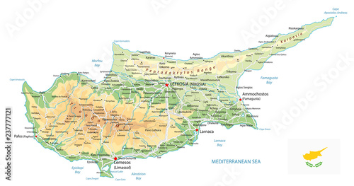 Cuadros en Lienzo Cyprus Physical Map isolated on white