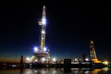 Oil drilling derrick and lights