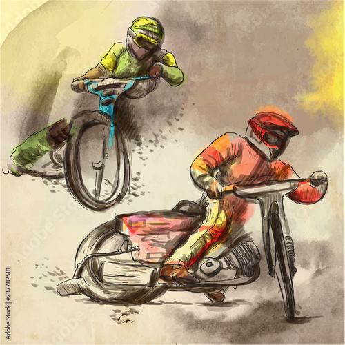 Obrazy Żużel  zuzel-wyscigi-motocyklowe-recznie-rysowane-ilustracji-wektorowych