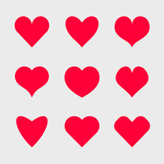 Aufkleber - Vector red hearts icons set. Simple symbols for your design.