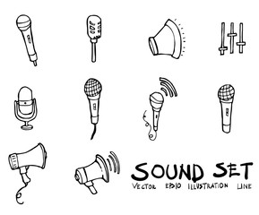 Wall Mural - Set of Sound icon Drawing illustration Hand drawn doodle Sketch line vector eps10