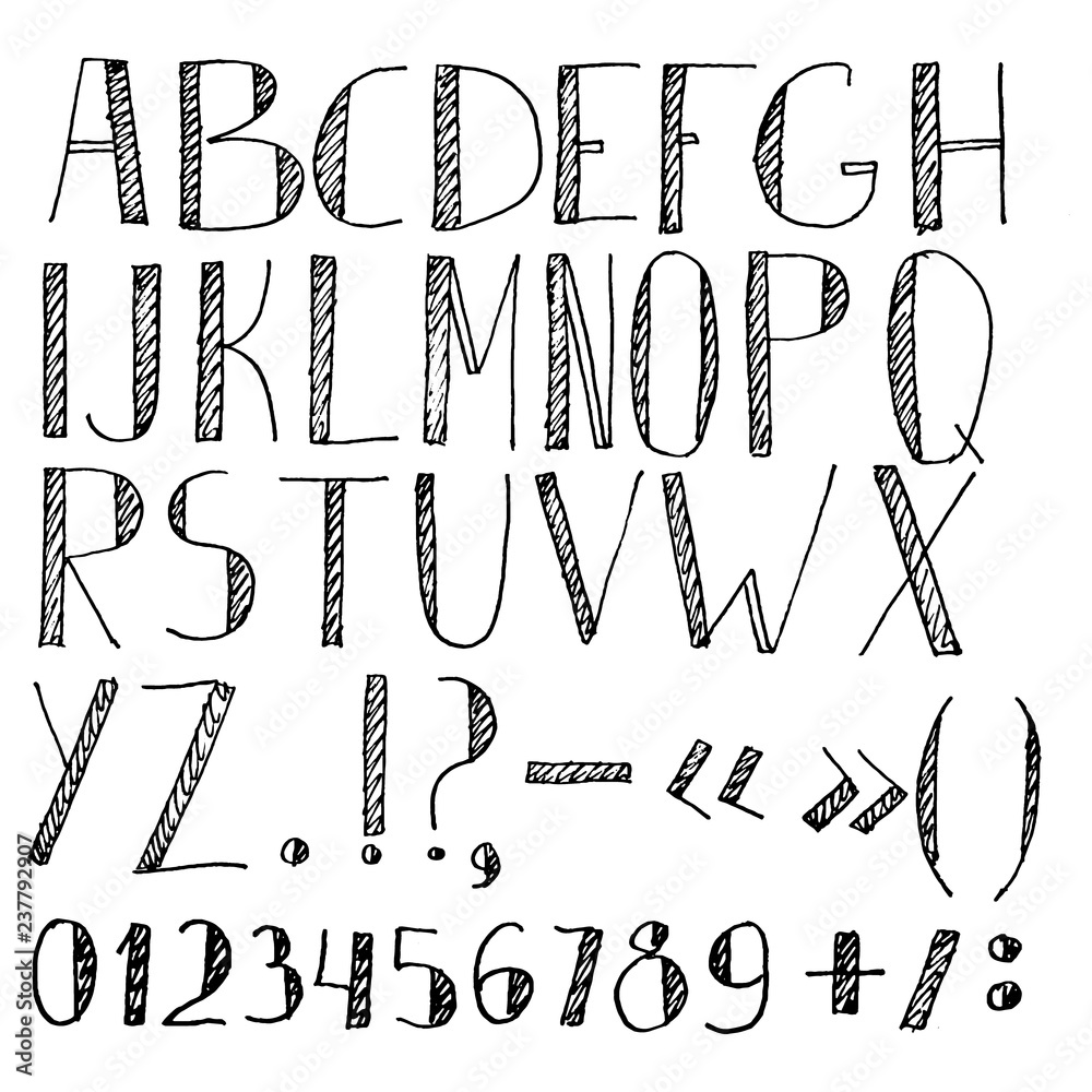 Vector hand drawn colorful english alphabet black on white background ...