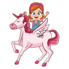 Sticker - Girl on unicorn cartoon