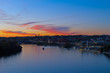 Beautiful sunset over Georgetown waterfront, Washington DC, USA. US capital panorama near Potomac River.