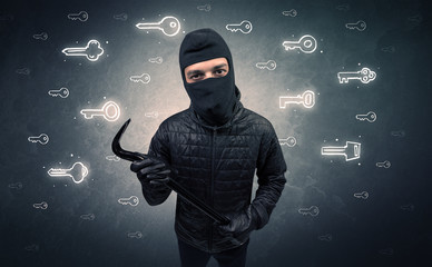 Wall Mural - Burglar standing with tools in his hand.