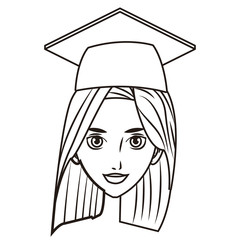 Wall Mural - graduate young woman cartoon in black and white