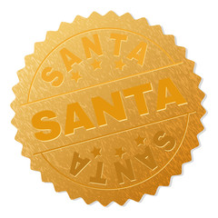 Wall Mural - SANTA gold stamp award. Vector golden award with SANTA label. Text labels are placed between parallel lines and on circle. Golden area has metallic texture.