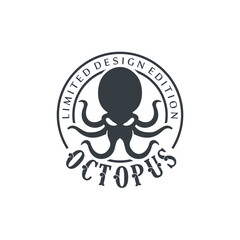 Aufkleber - Template for logos, labels and emblems with white silhouette of octopus. Vector illustration.