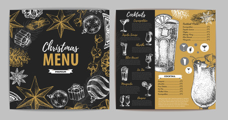 Wall Mural - Hand drawing Christmas holiday menu design. Restaurant menu