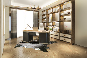 3d rendering modern luxury working room