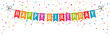 Happy birthday banner. Birthday party flags with confetti on white background